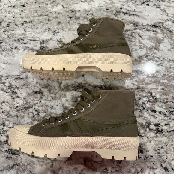 Gola Coaster Peak Platform High-Top Sneaker Canvas Olive Green Women's Size 8 - Picture 5 of 9